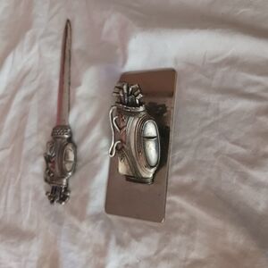 Silver Golf Bag Tie Clip and Pin Set